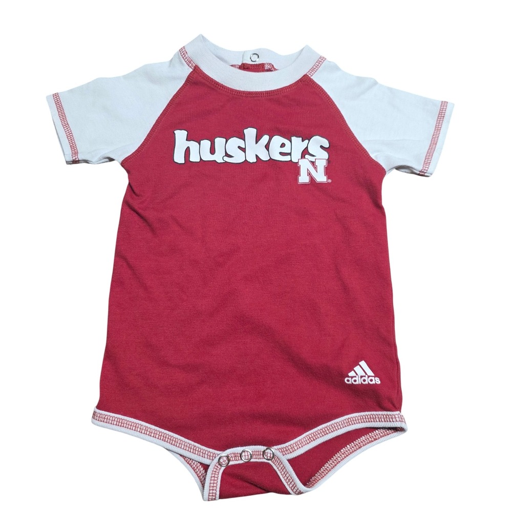 Adidas Nebraska Huskers Baby Bodysuit Red White Raglan Short Sleeve Size 12M